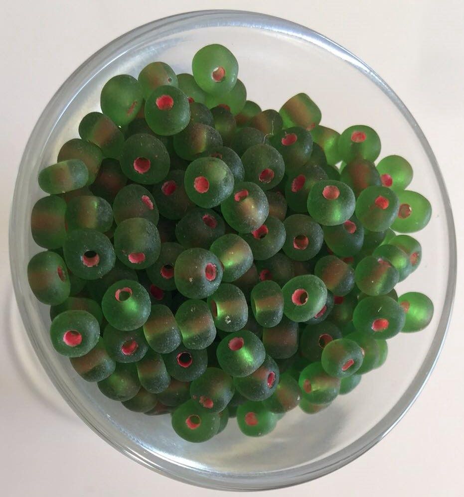 Seed Bead - Matte Green, Red Lined 6/0