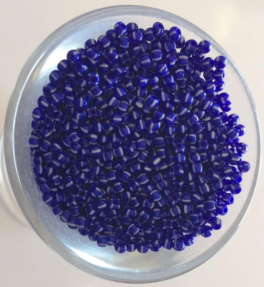 Seed Bead - Blue, White Stripe 10/0