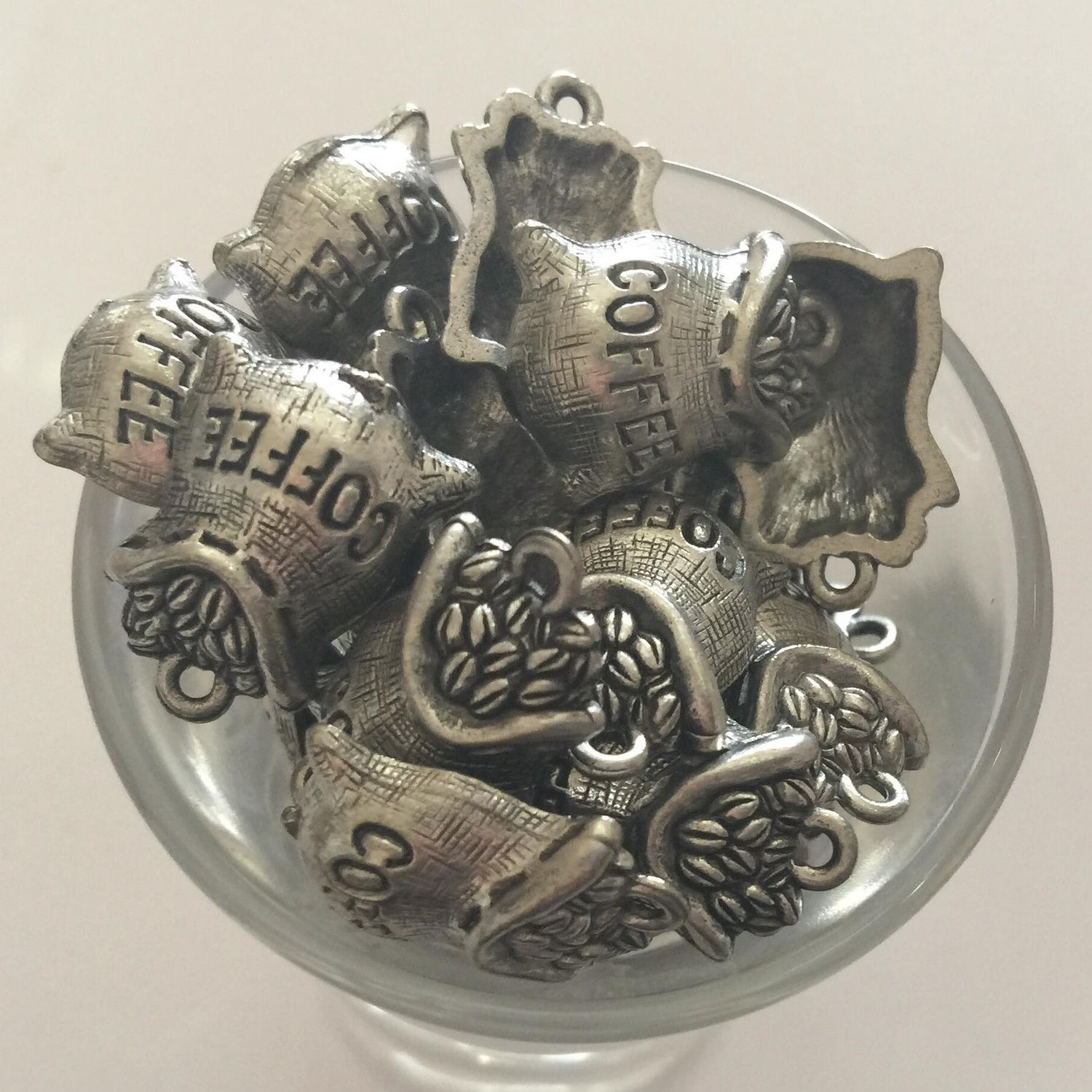 Coffee Sack Charm - Silver 18mm