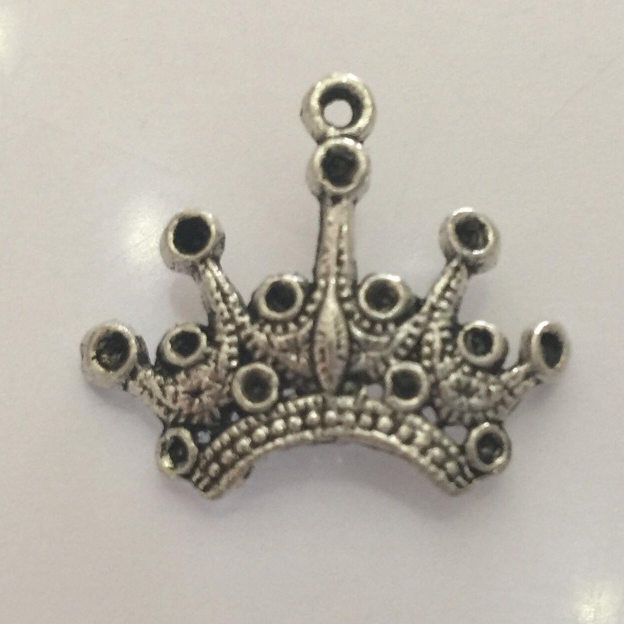 Tibetan Crown Charm - Antique Silver 21mm