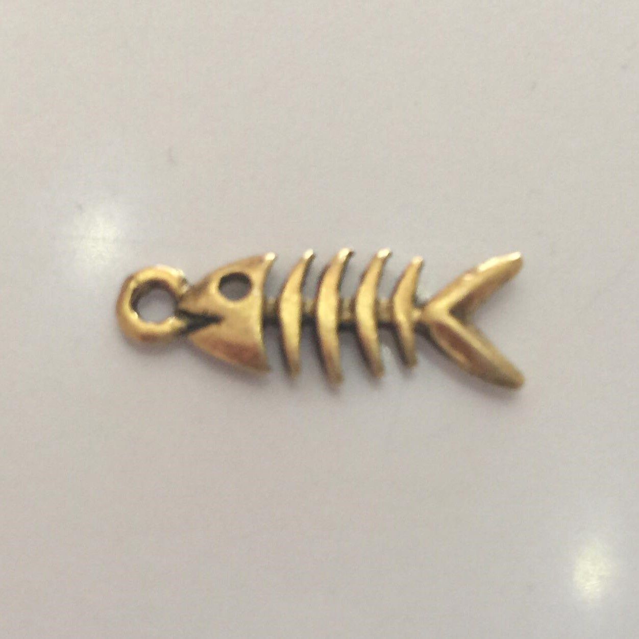 Fish Skeleton Charm - Gold 8x6mm
