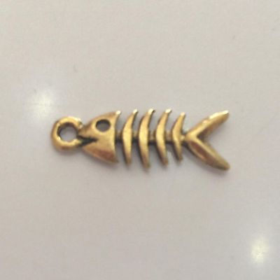 Fish Skeleton Charm - Gold 8x6mm
