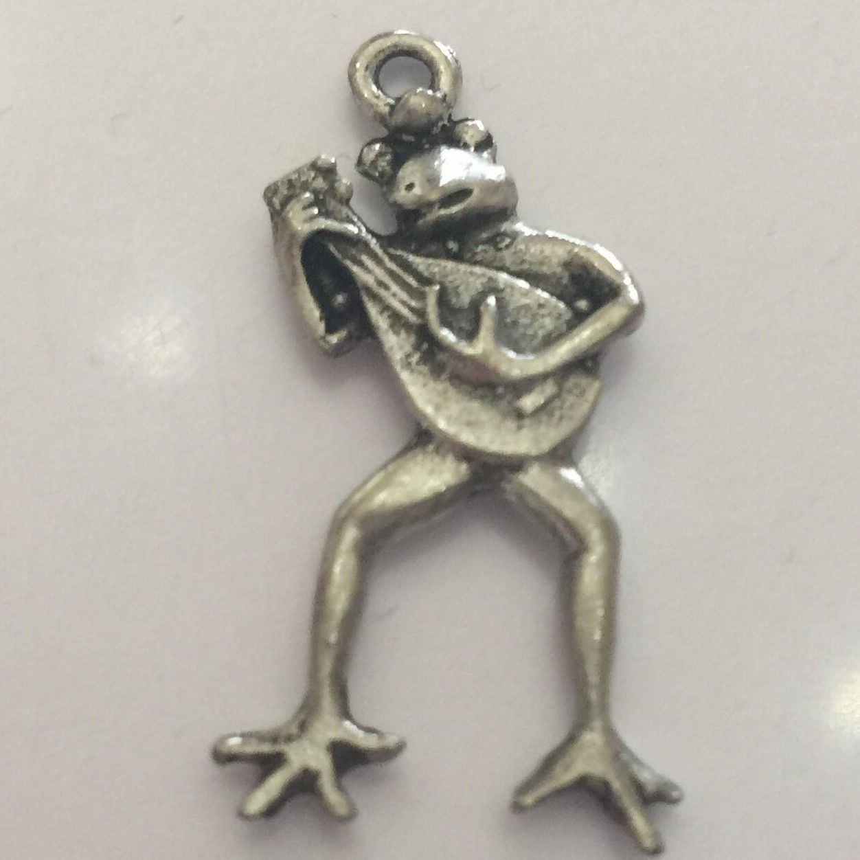 Guitar Frog Charm - Antique Silver 32mm