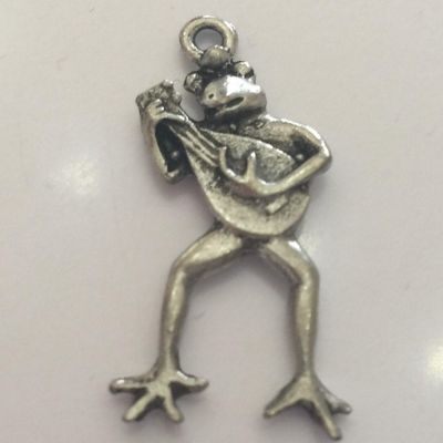 Guitar Frog Charm - Antique Silver 32mm