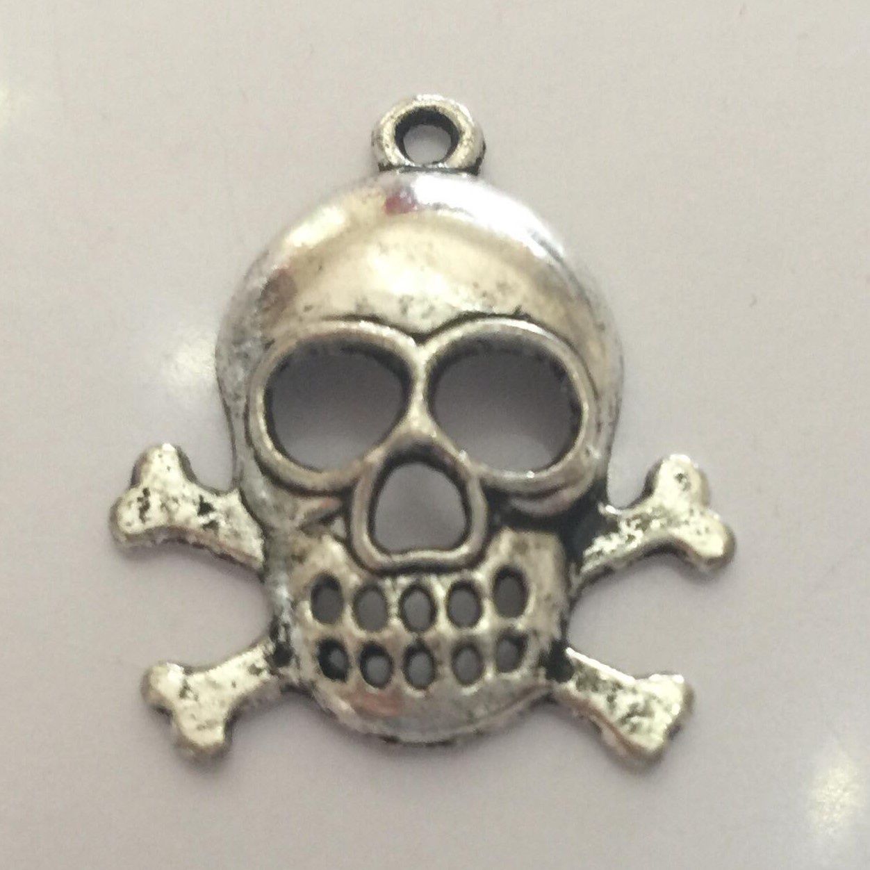Skull &amp; Crossbone Charm - Antique Silver 25x22mm