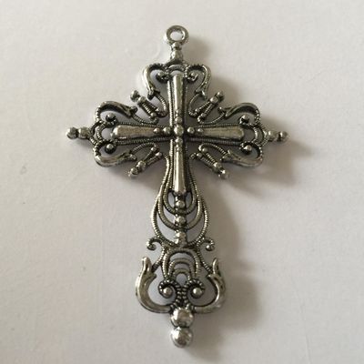 Filigree Cross Pendant - Silver 60x40mm