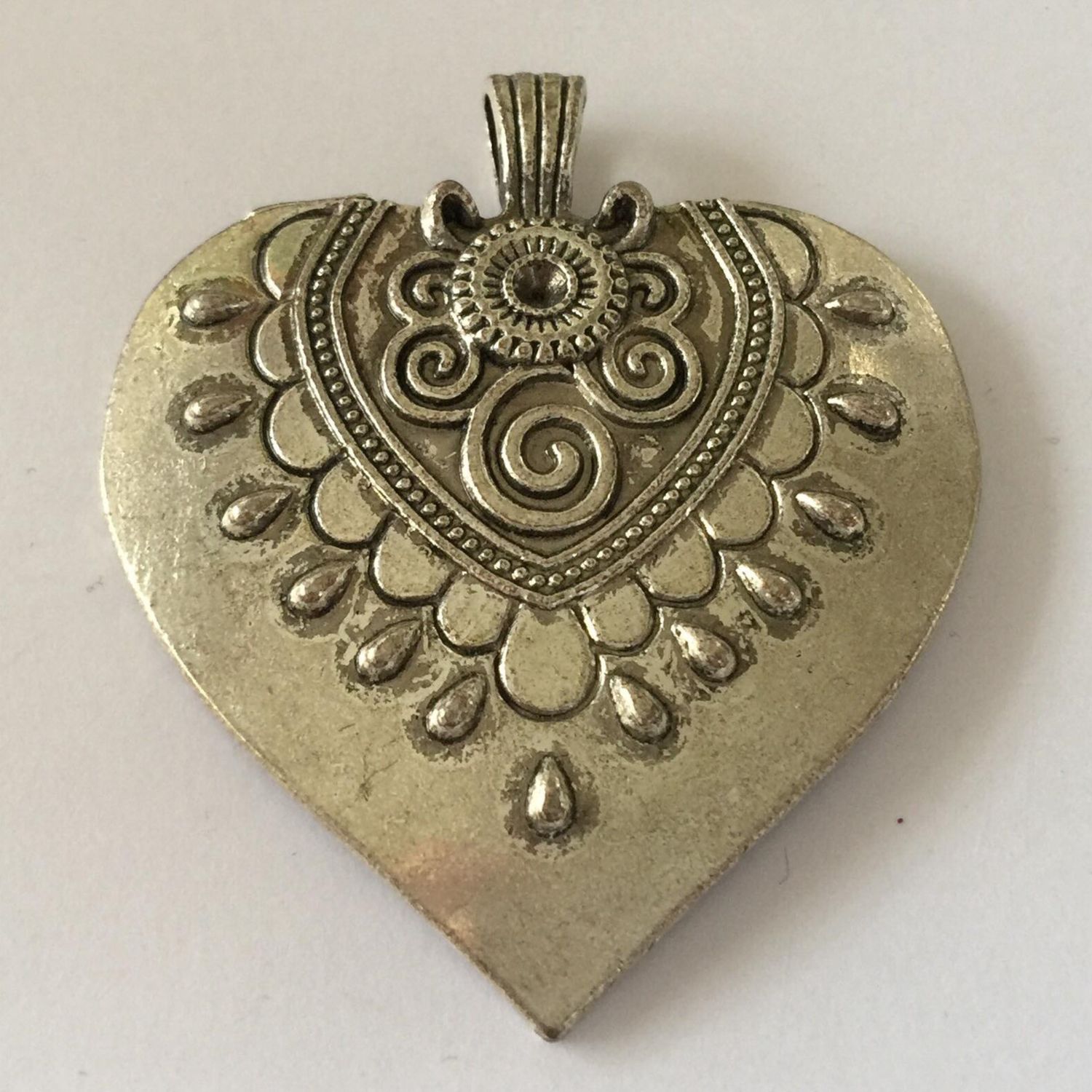 Heart Flat Pendant - Silver 50mm