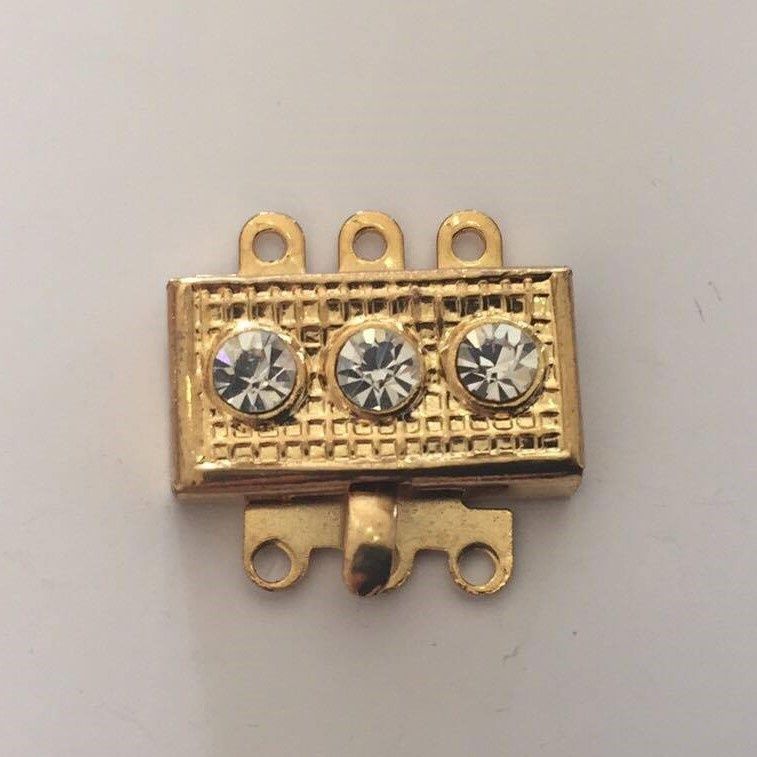 Box Clasp - 3 Strand Diamante, Gold 18mm