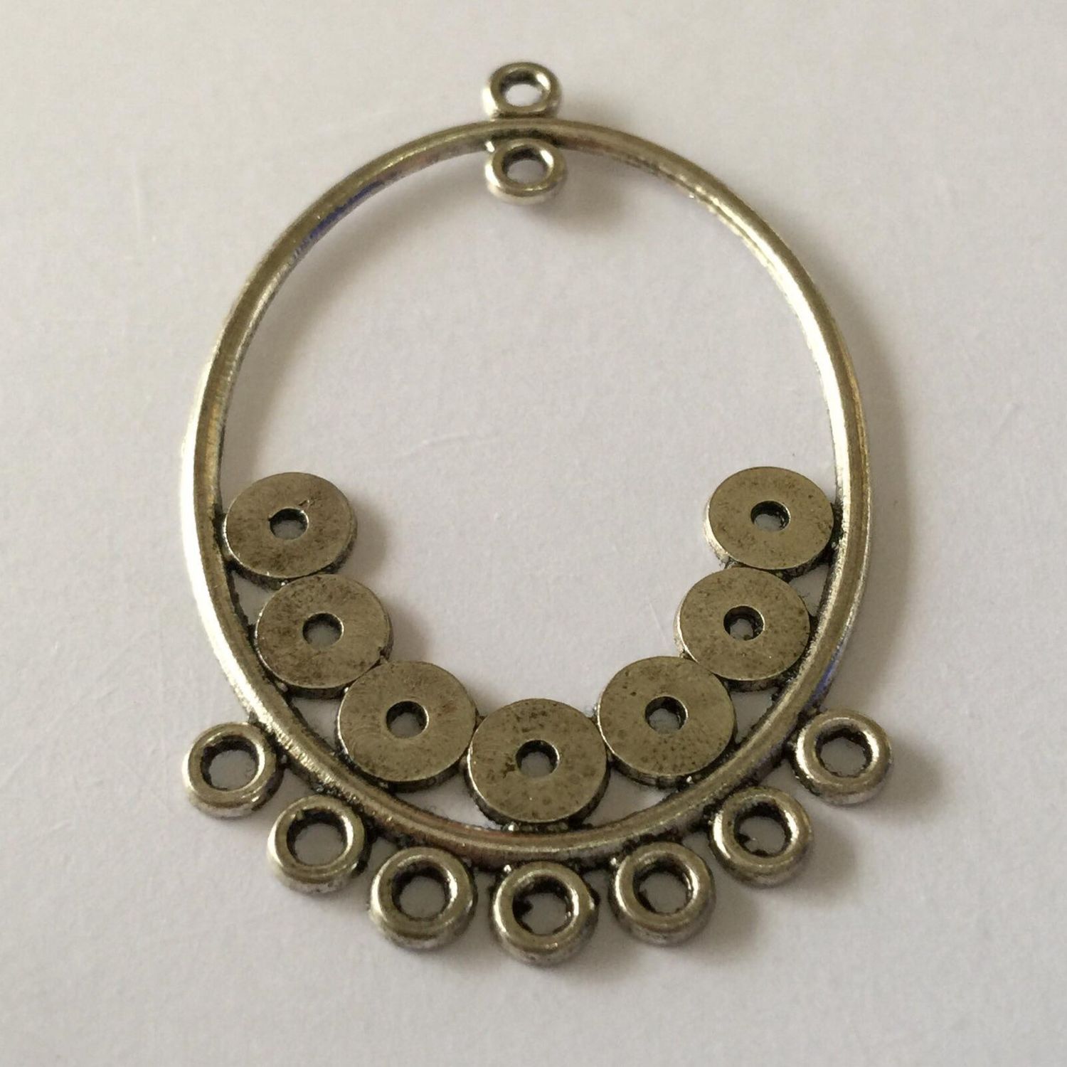7 Hole Oval Multi-Drop Earring Fitting - Silver 50x35mm