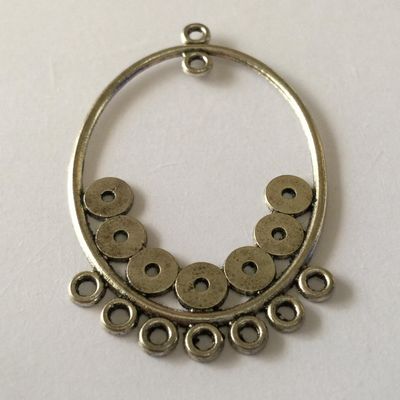 7 Hole Oval Multi-Drop Earring Fitting - Silver 50x35mm
