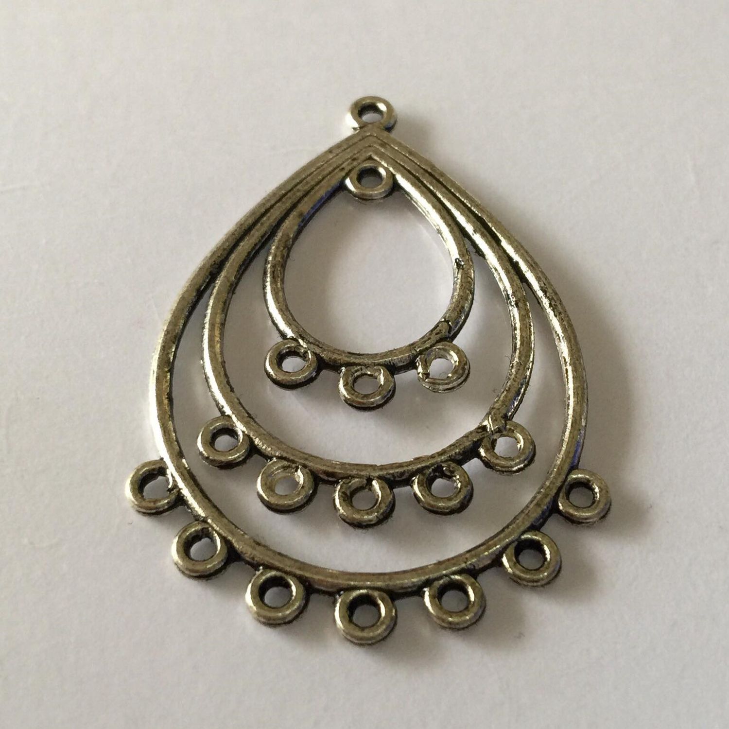 7 Hole Tear Multi-Drop Earring Fitting - Silver 40x28mm