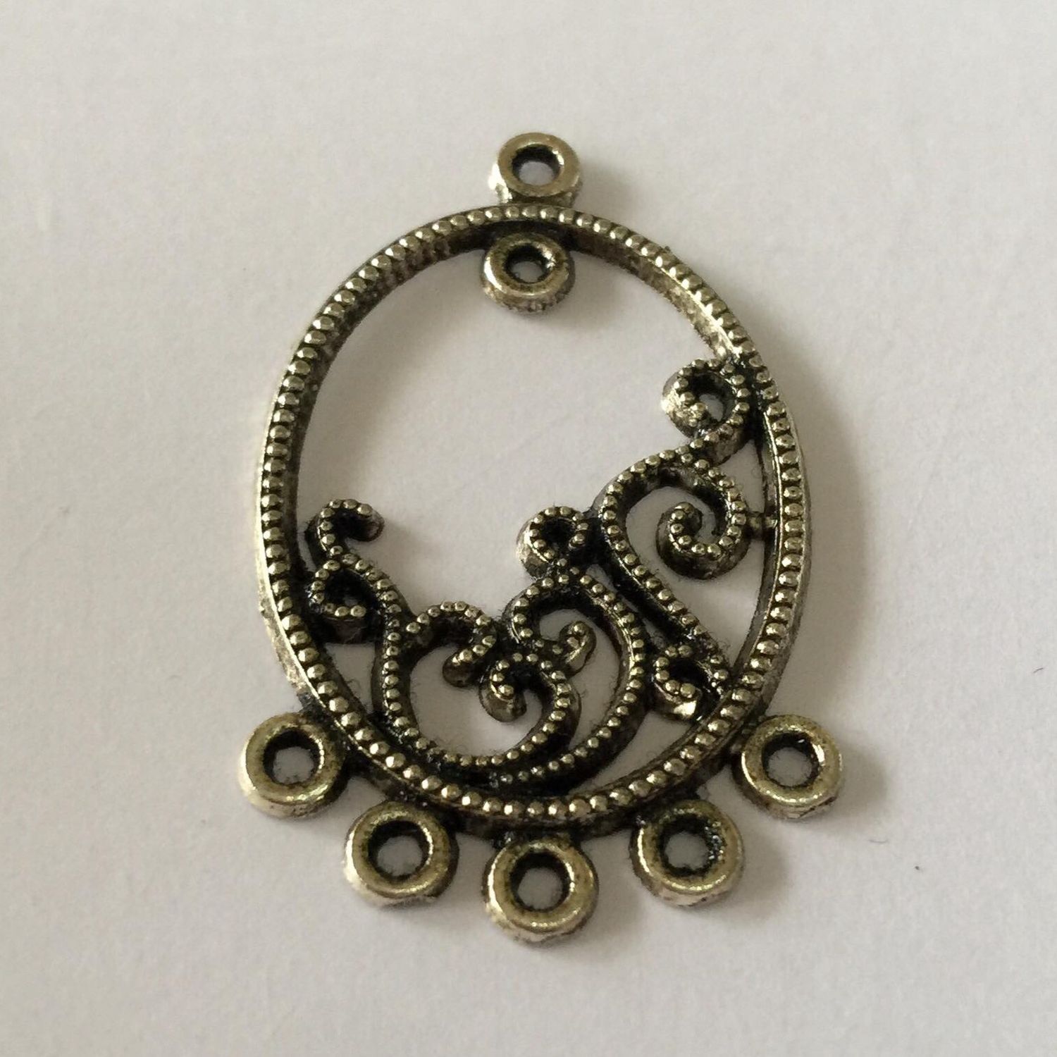 5 Hole Oval Multi-Drop Earring Fitting - Silver 38x22mm