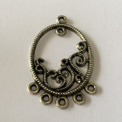 5 Hole Oval Multi-Drop Earring Fitting - Silver 38x22mm
