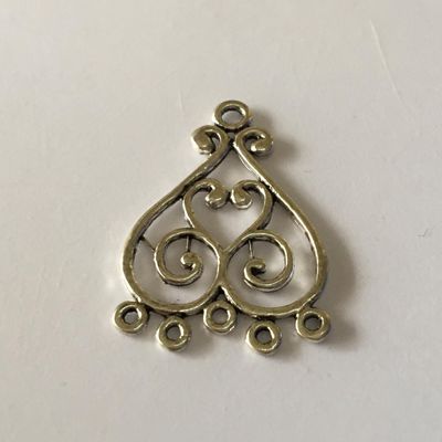 5 Hole Heart Multi-Drop Earring Fitting - Silver 32x25mm