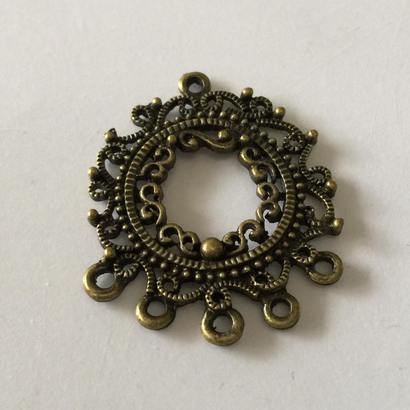 5 Hole Filigree Multi-Drop Earring Fitting - Ant. Brass 32x25mm