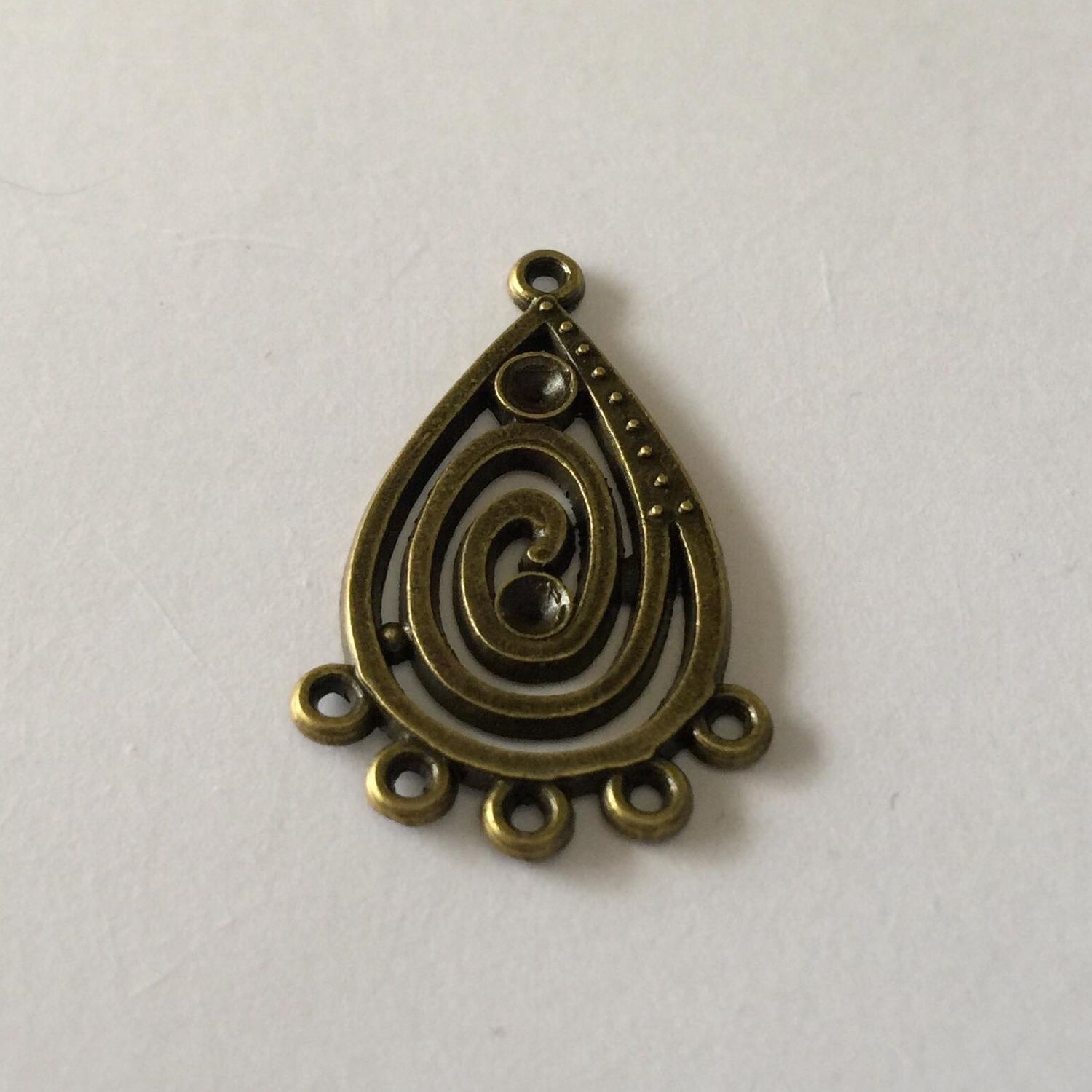 5 Hole Spiral Teardrop Multi Drop Earring - Antique Brass 28x15mm