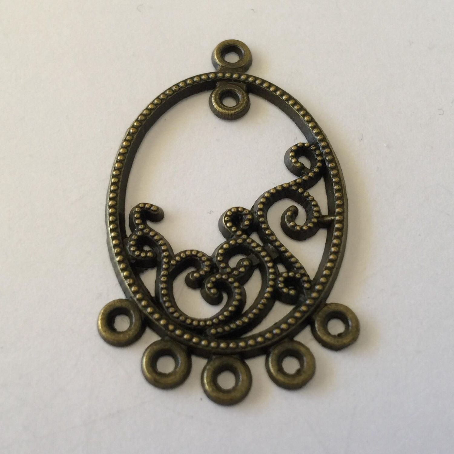 5 Hole Oval Multi Drop Earring - Antique Brass 38x23mm