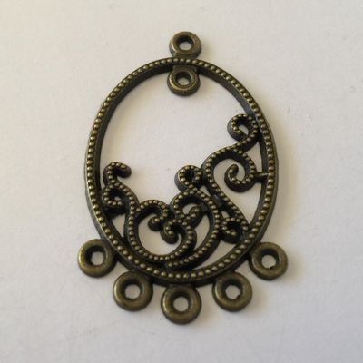 5 Hole Oval Multi Drop Earring - Antique Brass 38x23mm