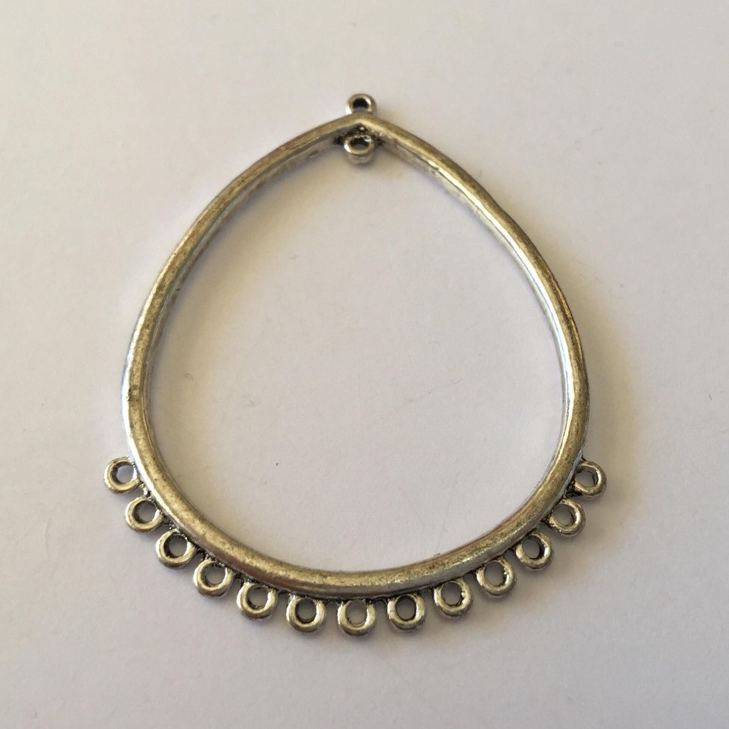 13 Hole Teardrop Multi Drop Earring - Silver 48x34mm