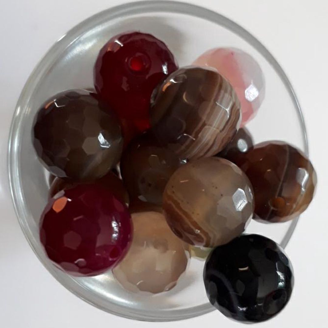 Agate Faceted Round - Caramel &amp; Pink 12mm