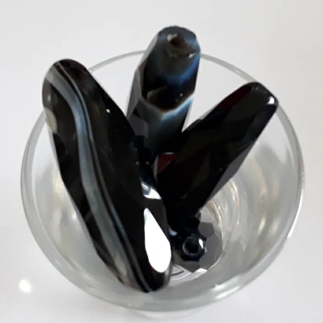 Banded Facet Agate Tube - Black 38mm