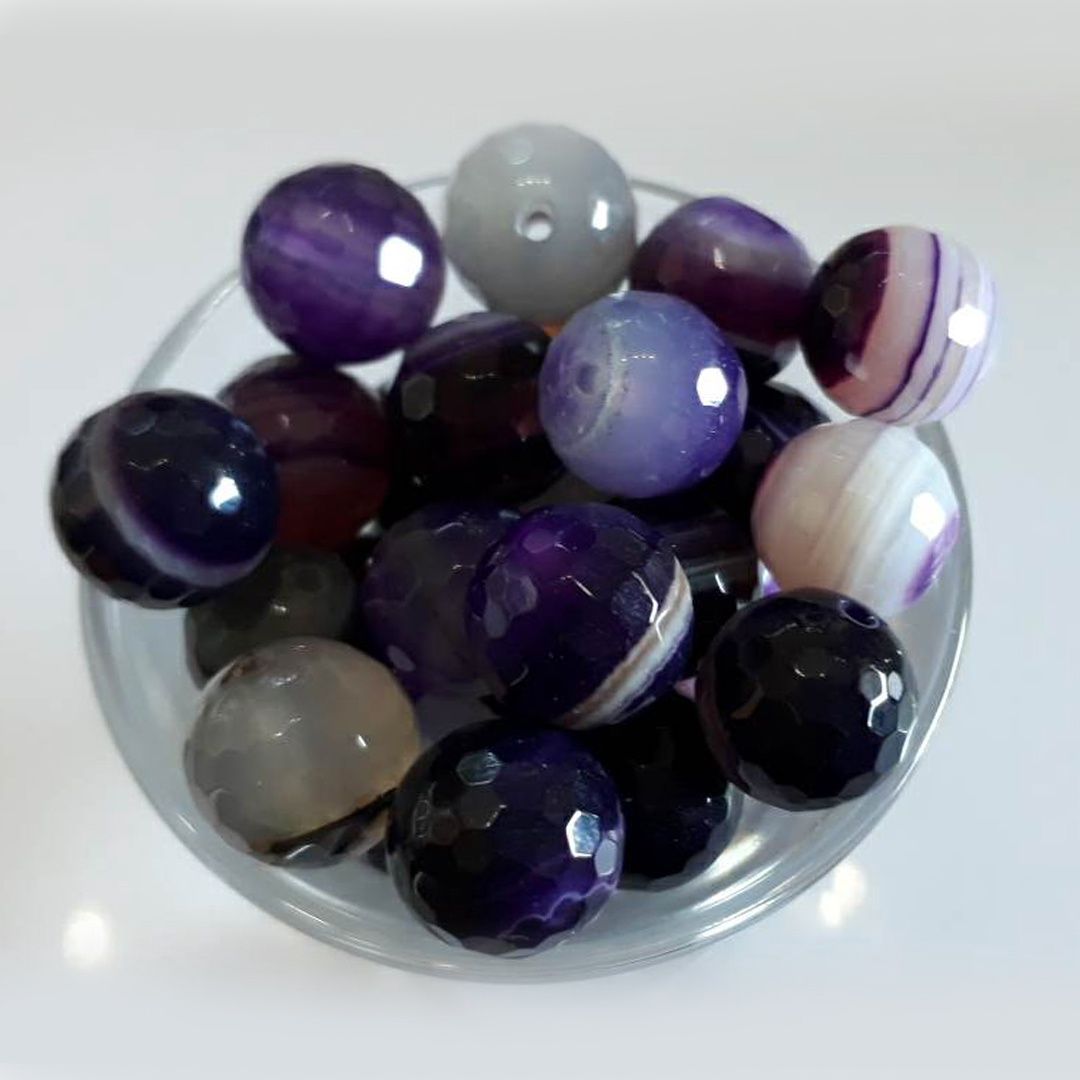 Faceted Banded Agate Round - Purple 10mm