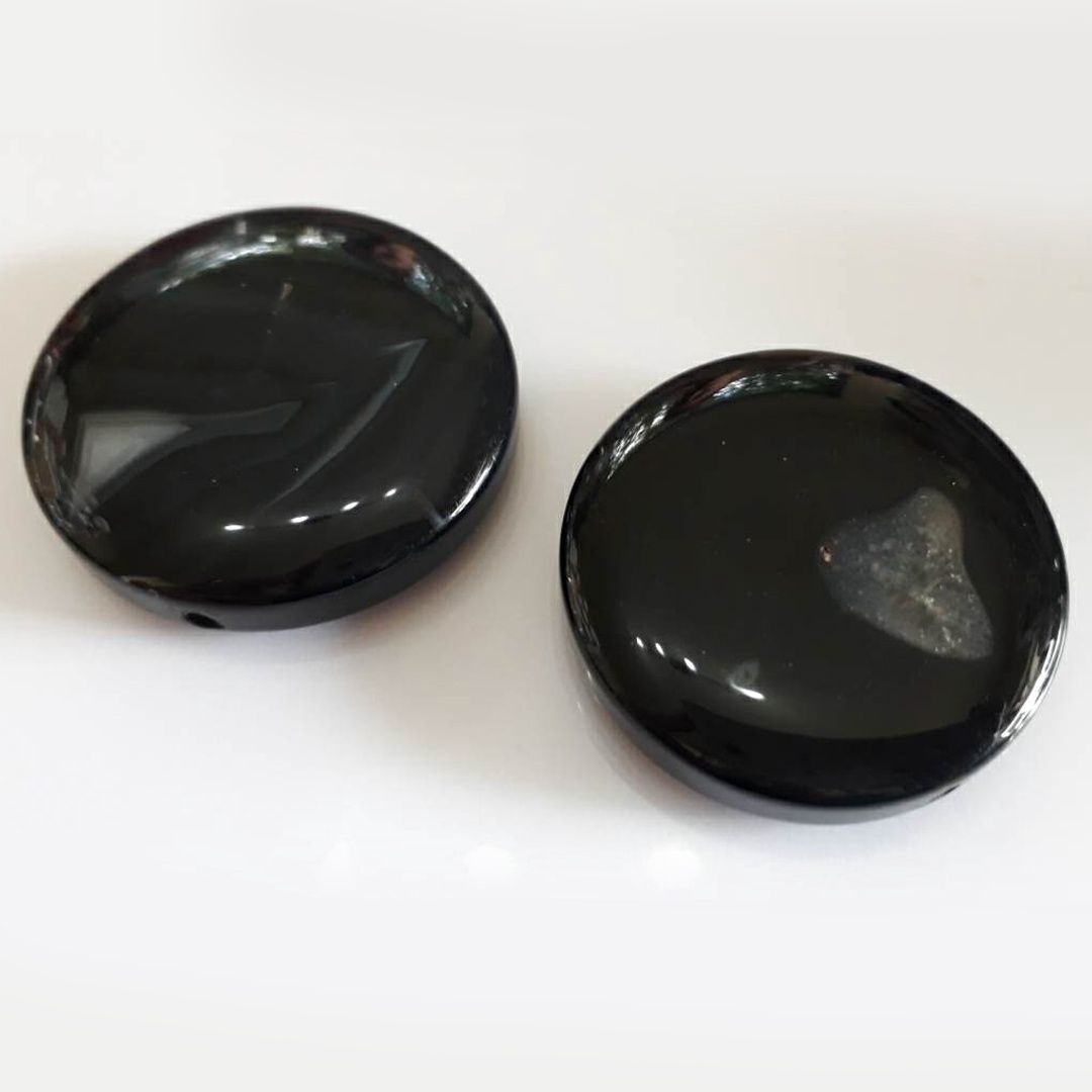 Banded Agate Flat Round - Black 42mm