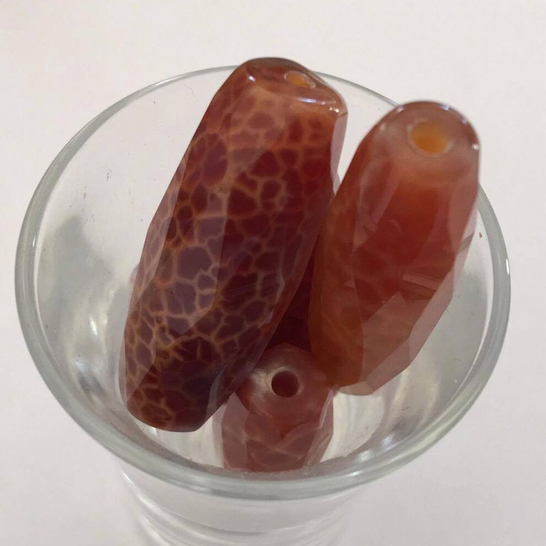 Faceted Fired Agate Tube - 40mm