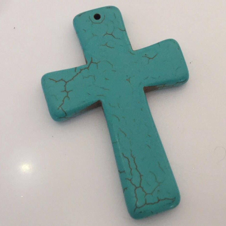 Howlite Cross - Blue 60x40mm