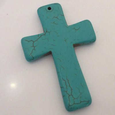 Howlite Cross - Blue 60x40mm