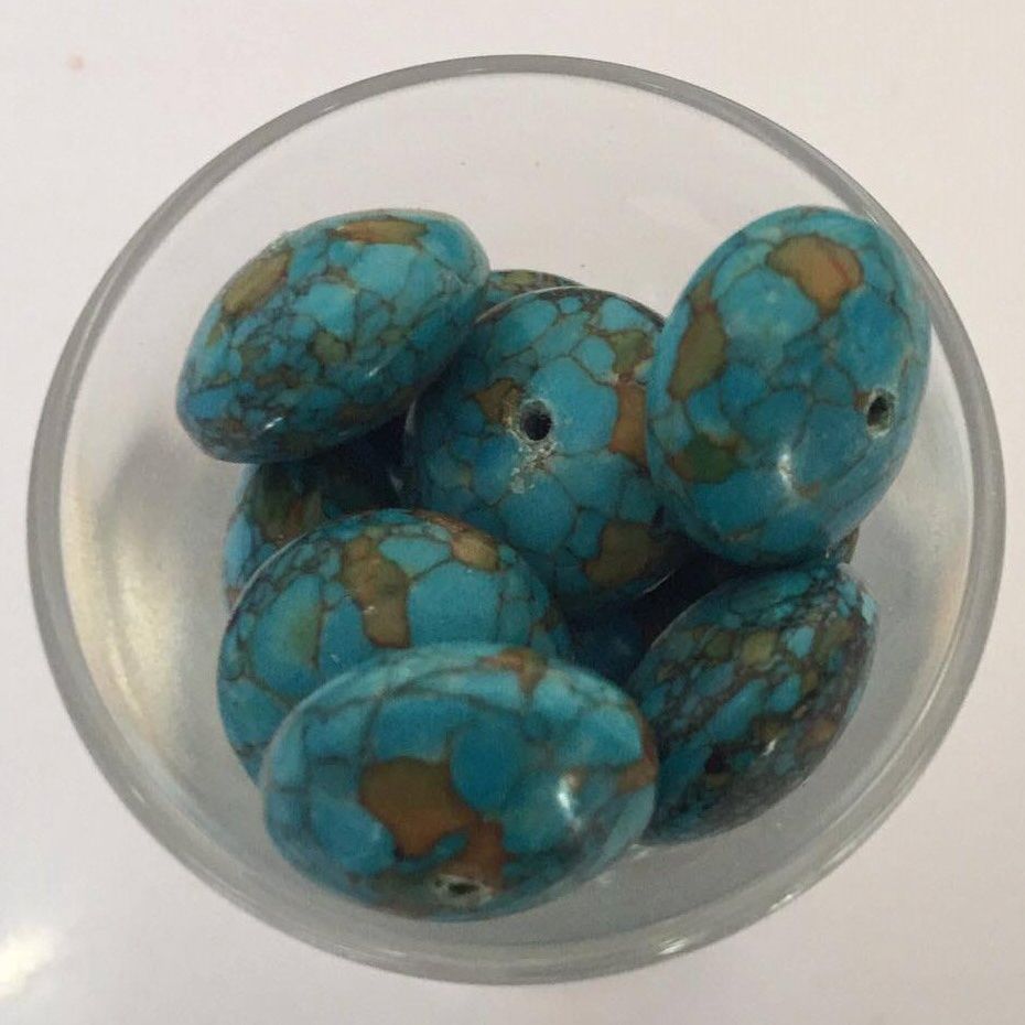 Howlite Disc - Turquoise &amp; Amber 10x17mm