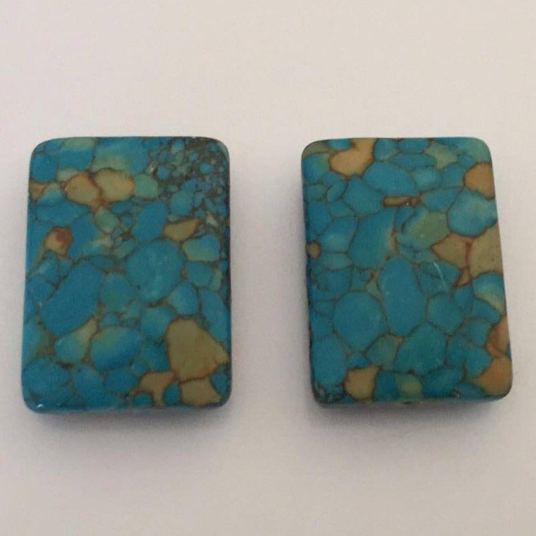 Howlite Rectangle - Turquoise &amp; Amber 18x25mm