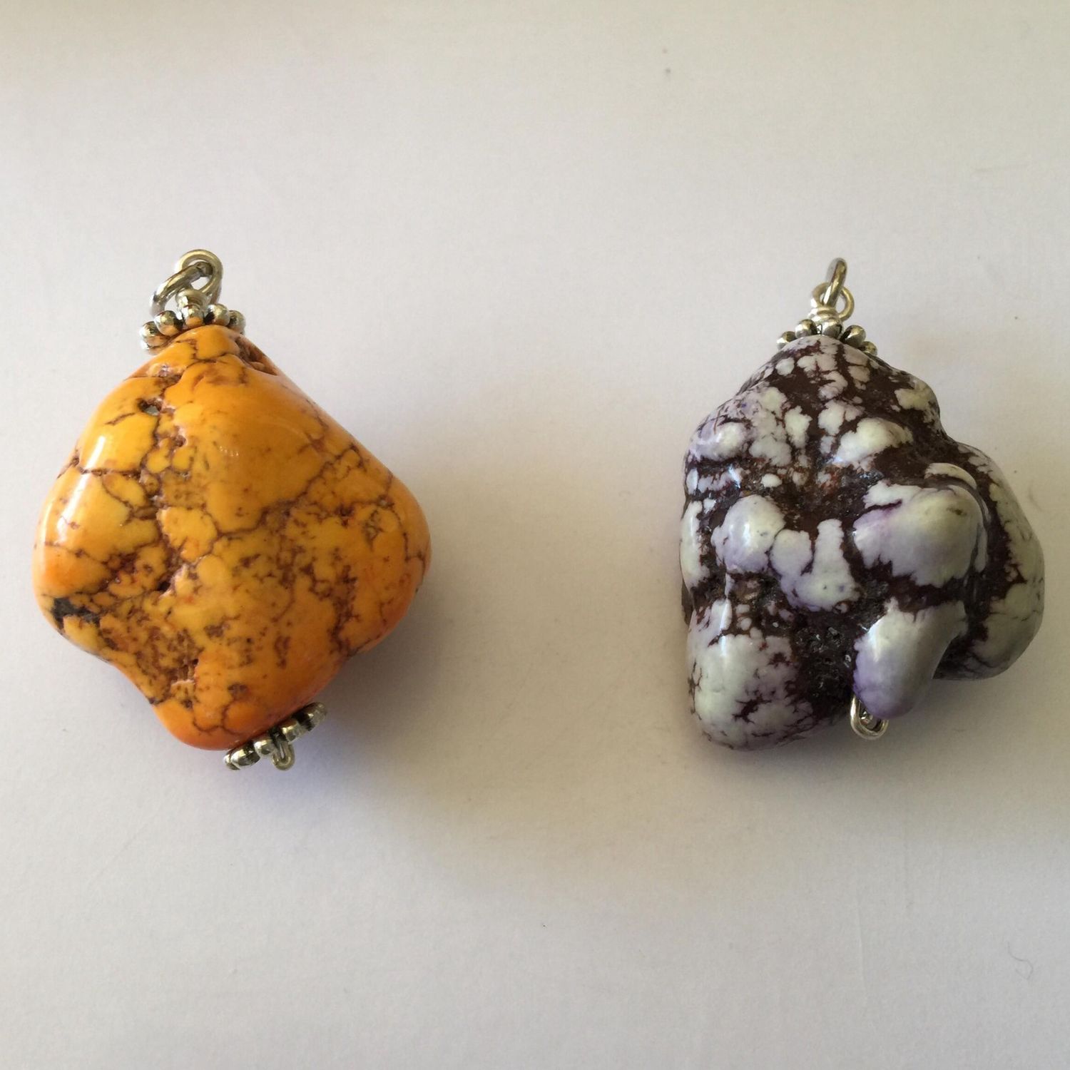 Howlite Nugget Pendant - Orange / Purple ~50x30mm