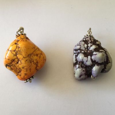 Howlite Nugget Pendant - Orange / Purple ~50x30mm