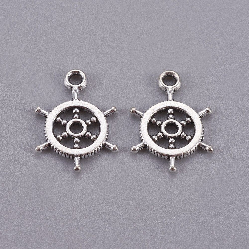 Ship Wheel Charm -  Silver 14mm
