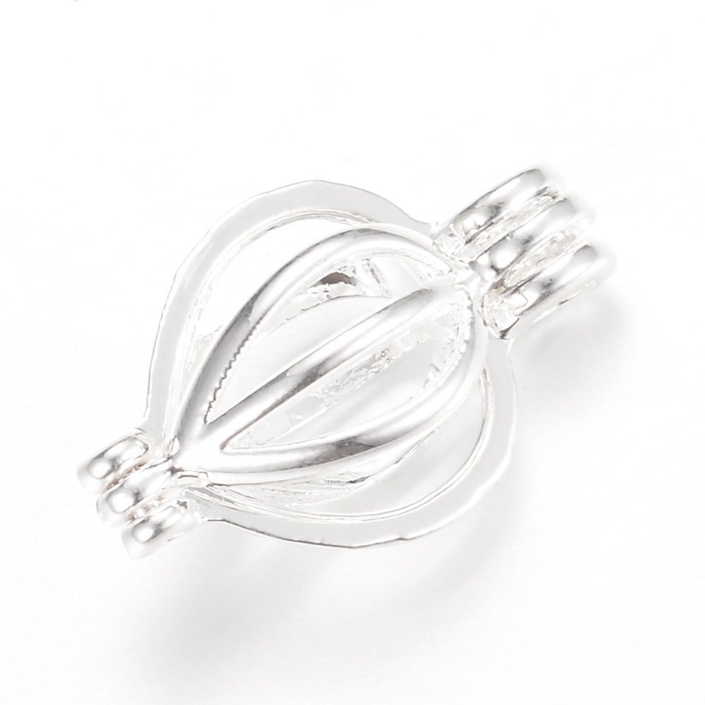Teardrop Cage Pendant - Silver 21x13mm