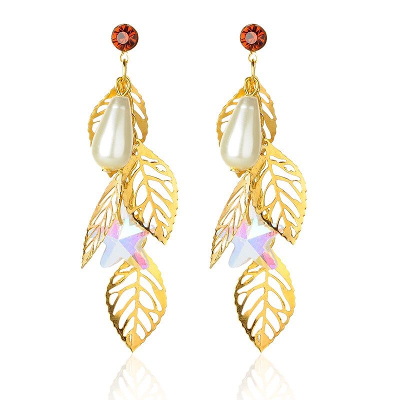 Leaf &amp; Pearl Drop Earrings (G)