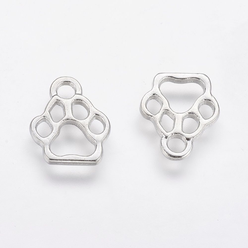 Dog Paw Print Charm - Silver 13x11mm
