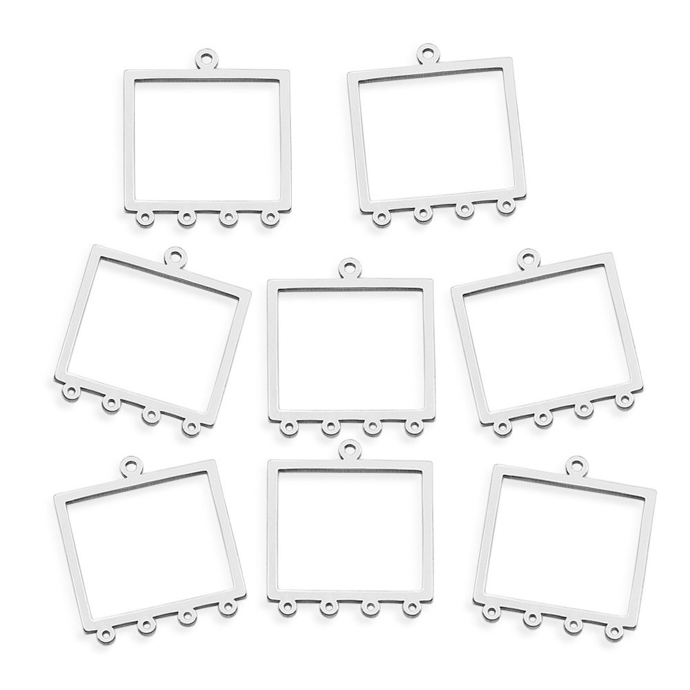 201 SS 4 Drop Rectangle Chandelier Earring Drop 24x22mm (Pair)