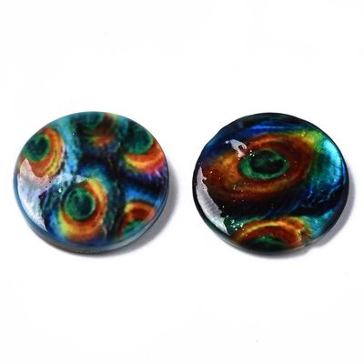 Freshwater Shell Flat Round - Peacock Print 20mm