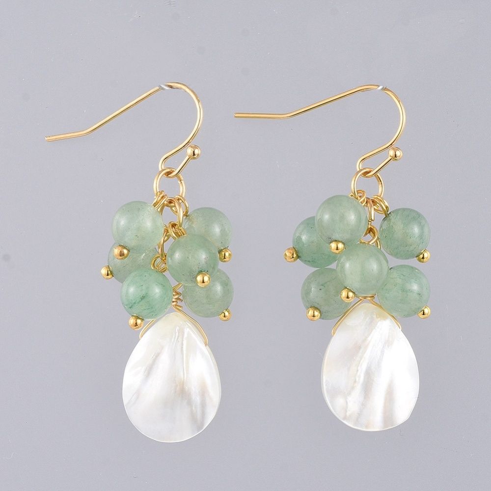 Aventurine &amp; Pearl Drop Earrings (18K Findings)