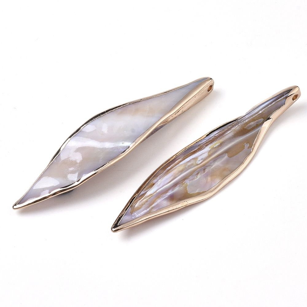 Gold Edged Freshwater Shell Earrings - 70x18mm