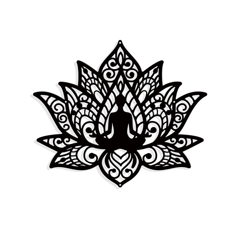 Yoga, Lotus Wall Art - Black