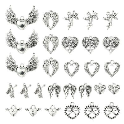 Wings &amp; Hearts Charms - Silver Mix