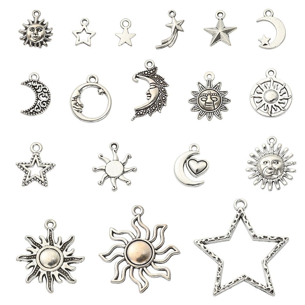 Star &amp; Moon Charm Mix - Silver
