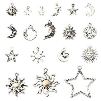 Star &amp; Moon Charm Mix - Silver