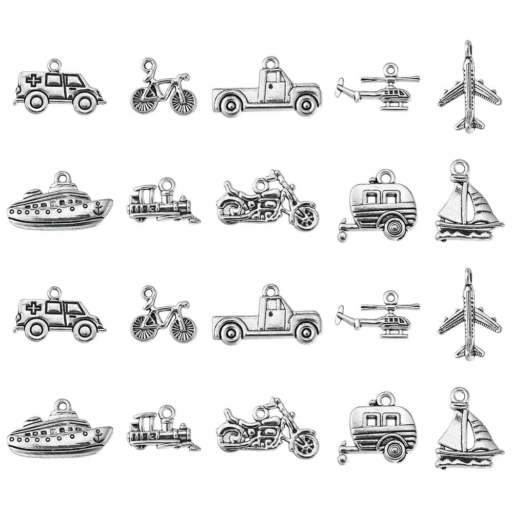 Plane, Train &amp; Automobile Charm Mix - Silver