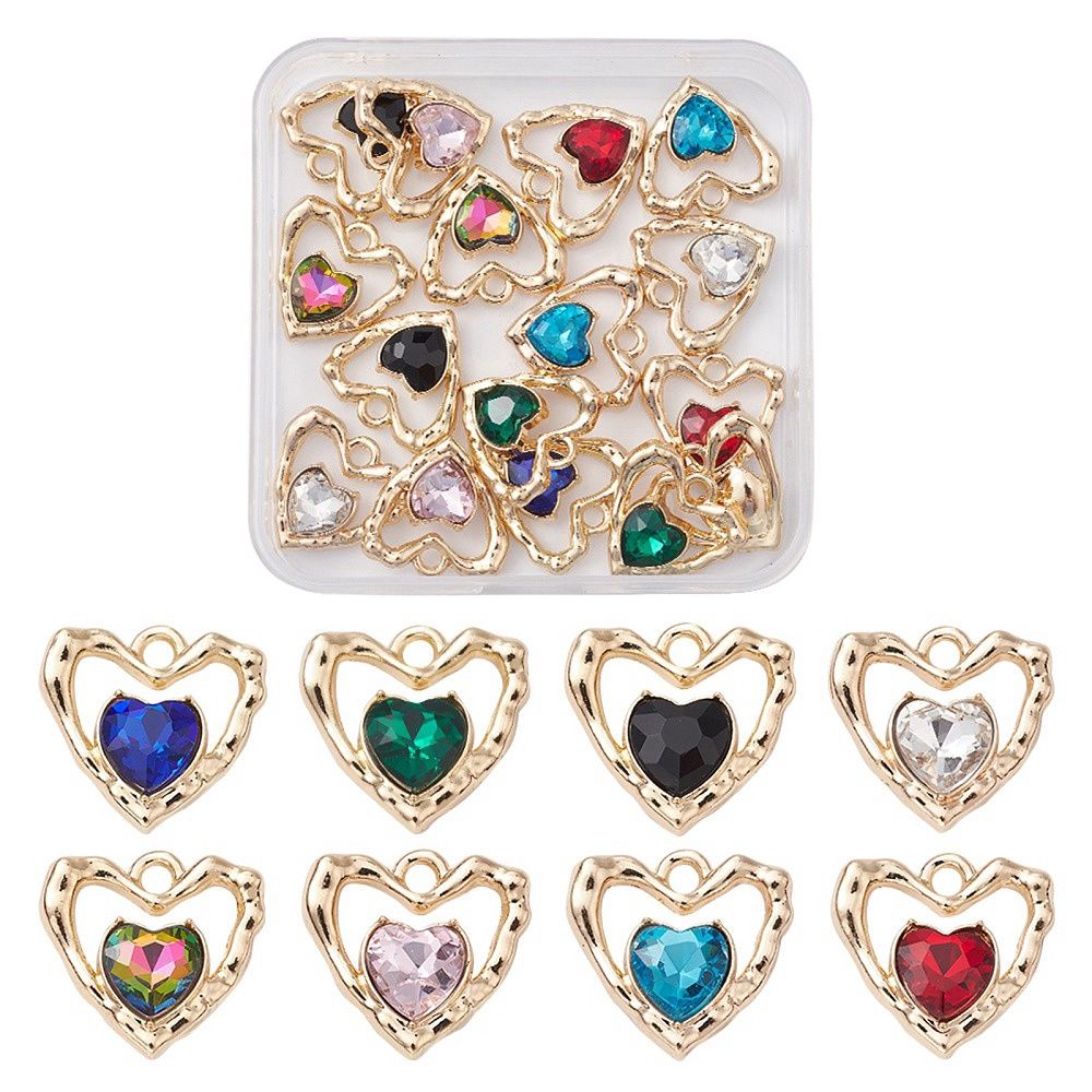 Gold Heart With Rhinestone Heart Earrings