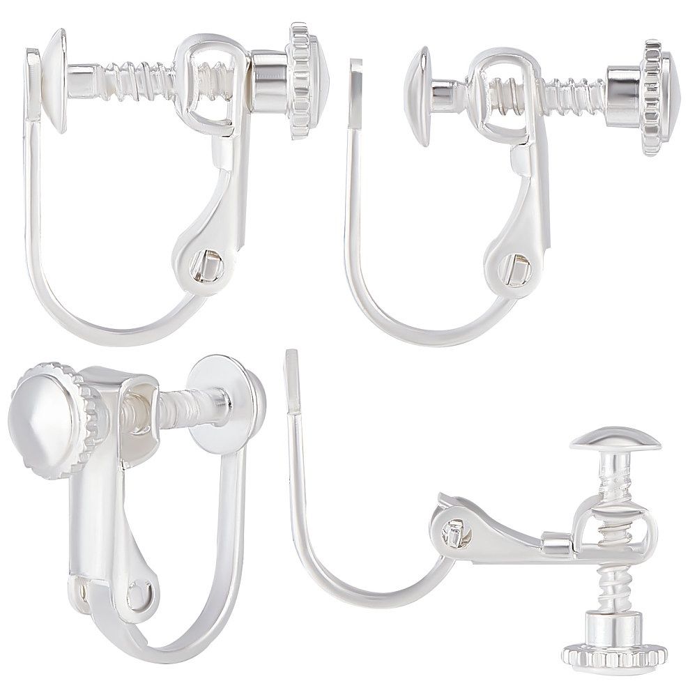 925 SS Plated Flat Front Screw Clip On Earrings (Pair)