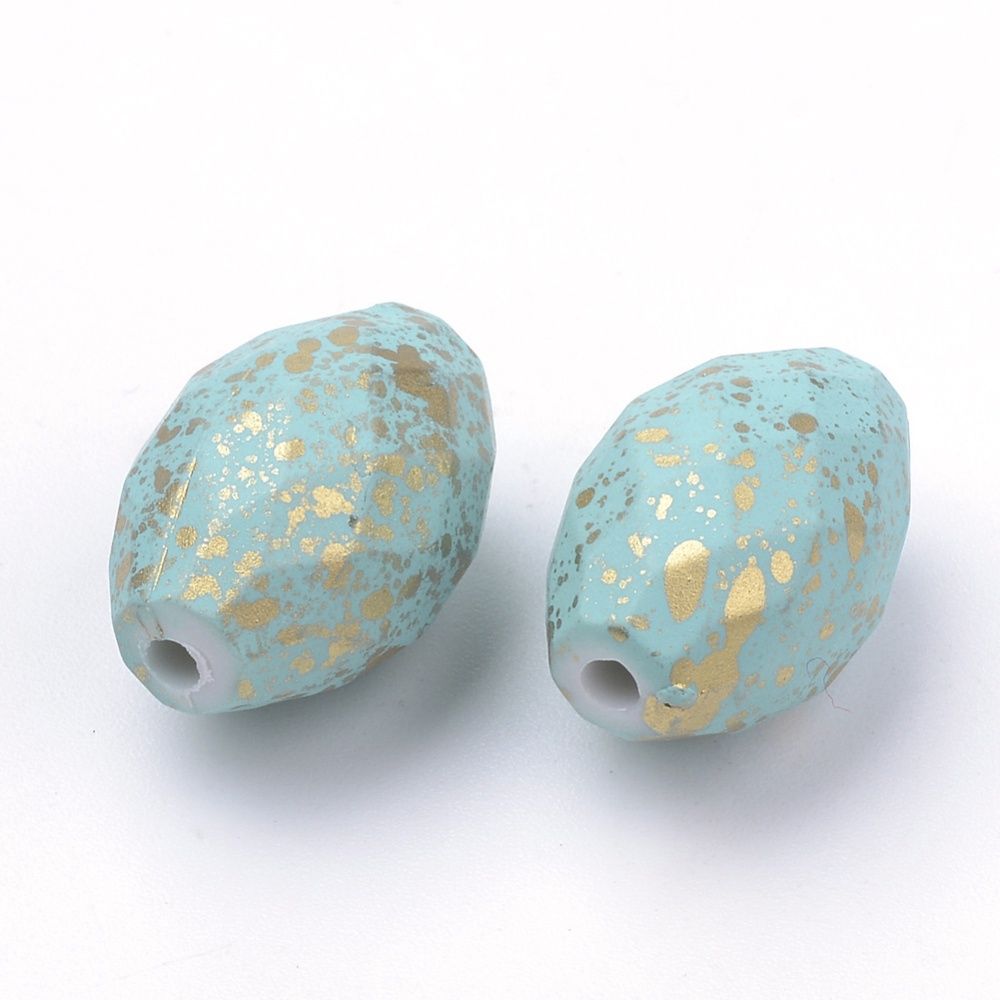 Acrylic Faceted Oval - Light Sky Blue with Golden Flecks 17x11mm